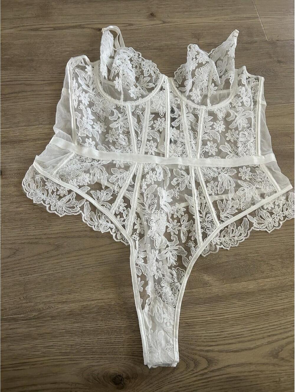 Kilo Brava Lace Bodysuit Womens Plus 3xL White Sheer Lingerie NWT